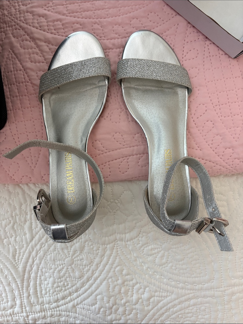 Silver Ankle-Strap Sandals with Sparkle Band - Dream Pairs